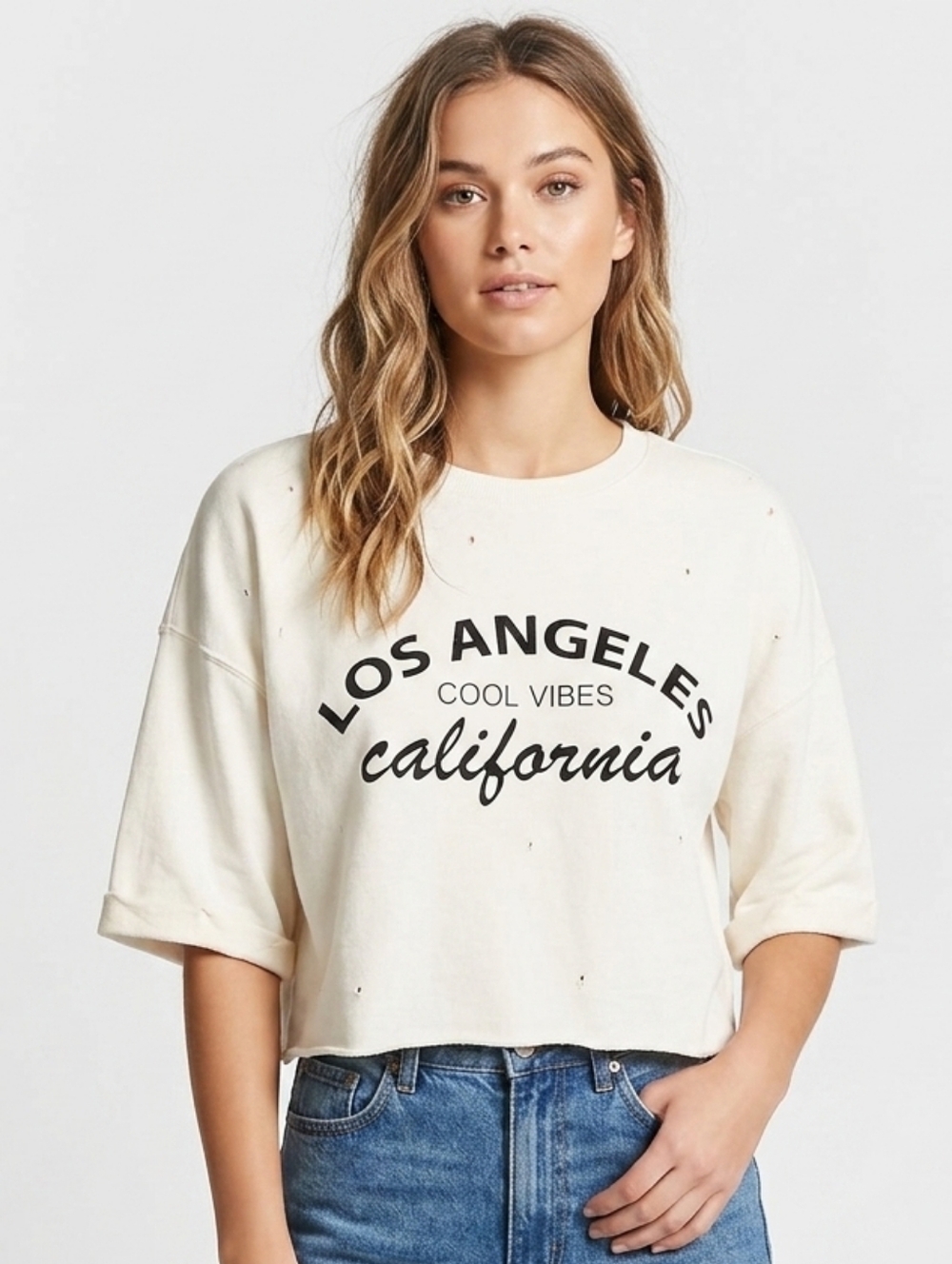 FOREVER 21 Los Angeles Cool Vibes California Relaxed Crop Tee Size Small